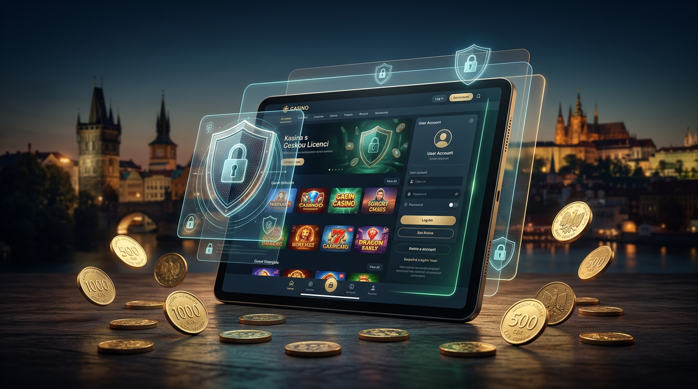 Digitální prostředí online kasina s českými prvky a symboly bezpečnosti pro rok 2026