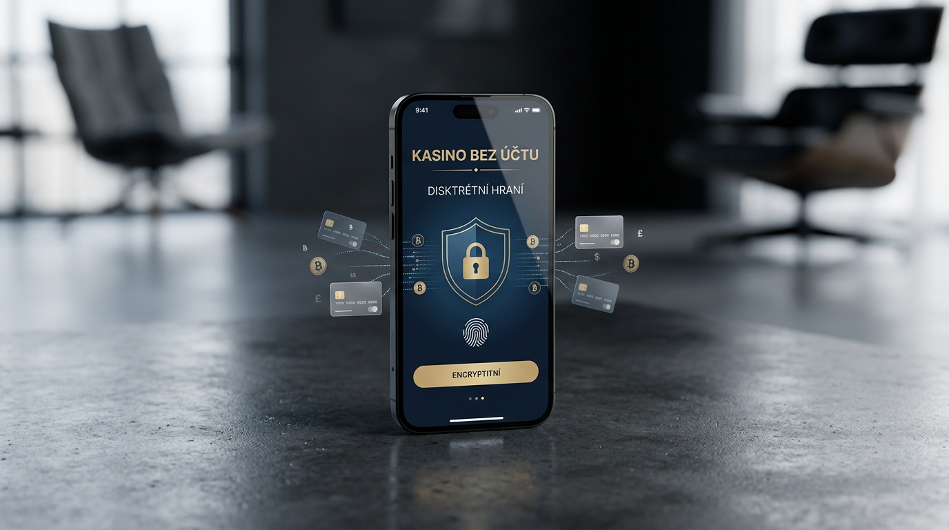 Chytrý telefon s moderním rozhraním kasina a symboly digitální anonymity a kryptoměn