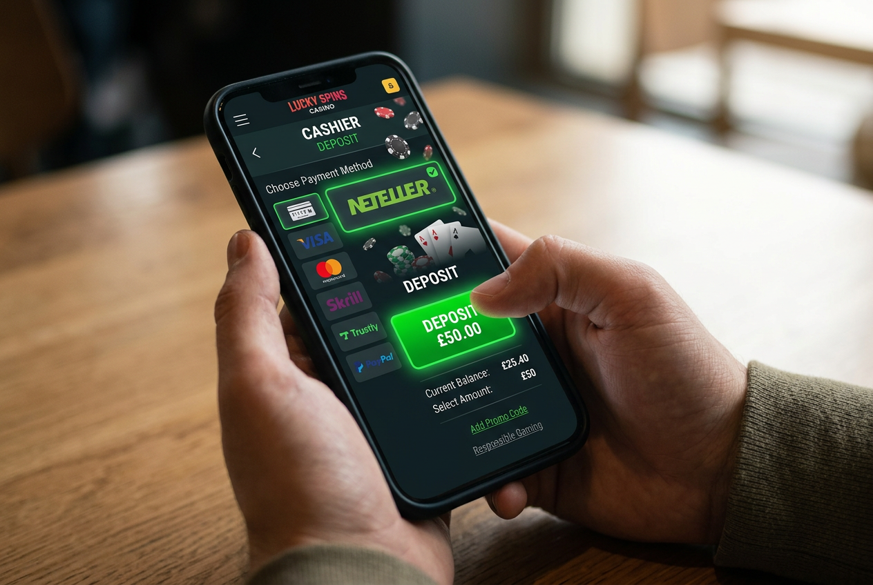 Mobilní rozhraní kasina s možností vkladu přes Neteller