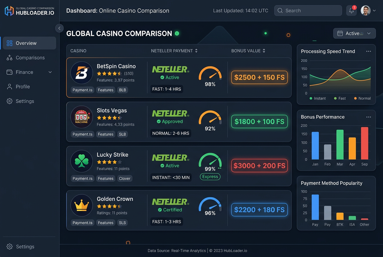 Srovnání nejlepších Neteller kasin v přehledném rozhraní